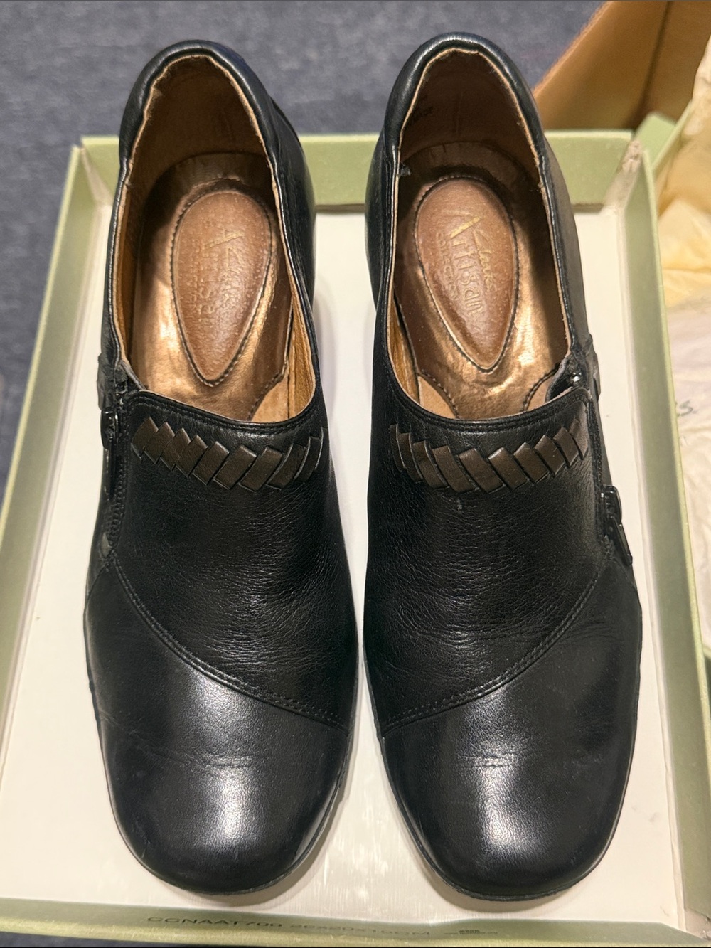 Clarks Black Leather Slip-On Loafers with Braided Trim